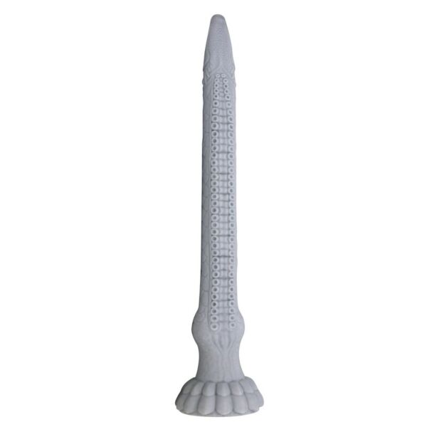 Fantasy-Dildo Power Monsters Basilisk aus steingrauem Silikon mit Reliefs und Saugfuss