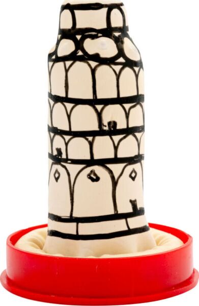 Dekoratives Kondom Condomerie Pisa Tower mit dem Motiv des Schiefen Turms von Pisa