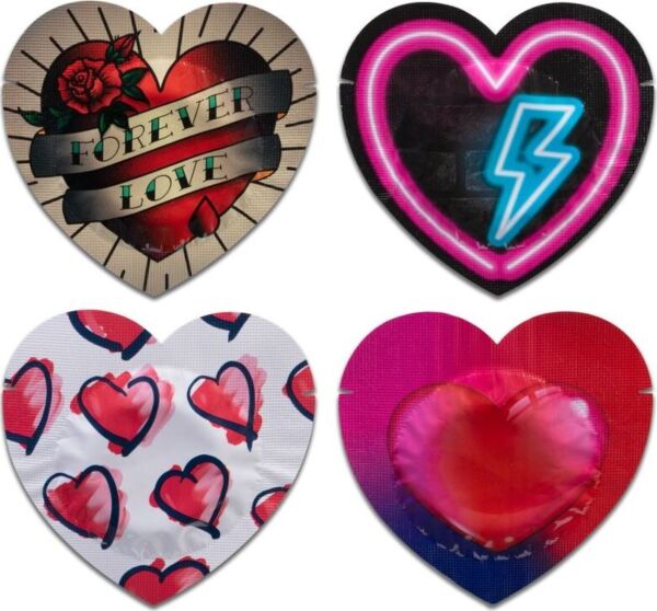Kondome Pasante Red Heart Shape 144, rot und in herzförmigen Verpackungen