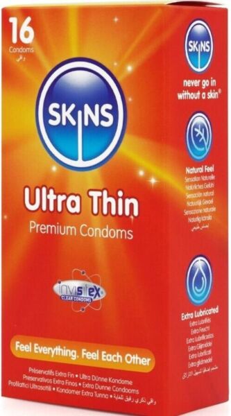 Packung Kondome Skins Ultra Thin 16er Pack mit den Einzelverpackungen