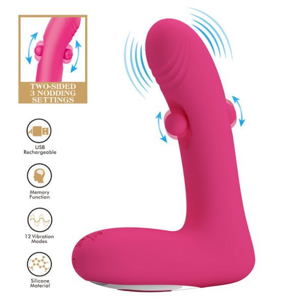 Duden Vibrator in Rosa mit gebogenem Körper und beweglichen Punkten an den Seiten