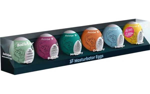 Die sechs Masturbator-Eier des Satisfyer Masturbator Egg Set 6 Stück, jedes in einer anderen Farbe