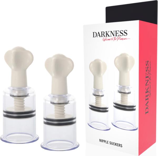 Nippelsauger Darkness, Set aus zwei Saugglocken aus weissem und transparentem Kunststoff mit Griff