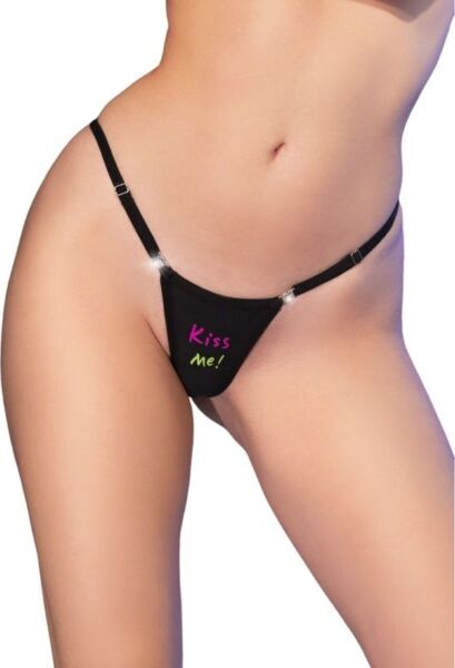 Schwarzer Tanga Chilirose CR 4836 mit Neon-Print und Reissverschlüssen an den Seiten