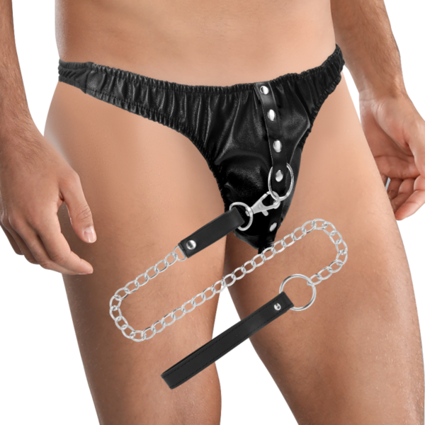 Darkness Submission Thong with Metal Chain als String mit Metallkette und D-Ringen