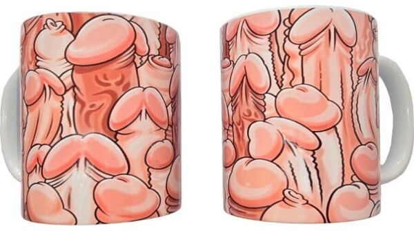 Penistasse Diablo Picante Color Penis Mug aus Keramik mit bunten Penismotiven und weissem Henkel