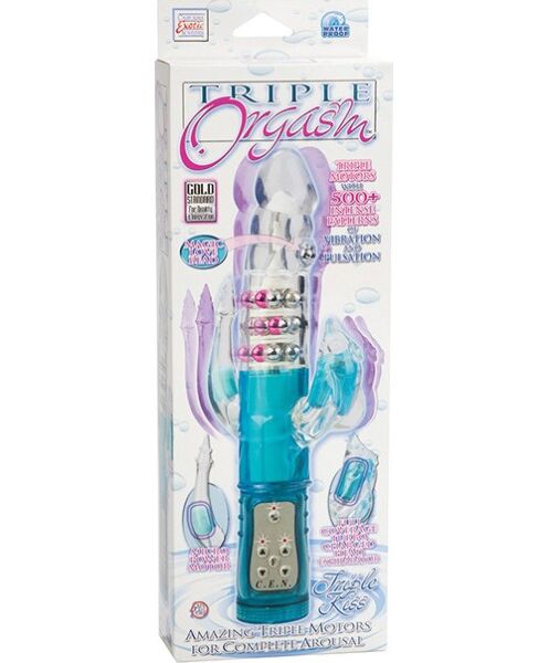 Rabbit-Vibrator Calexotics Triple Orgasm Triple Kiss mit rotierendem Kopf und Kugelreihen