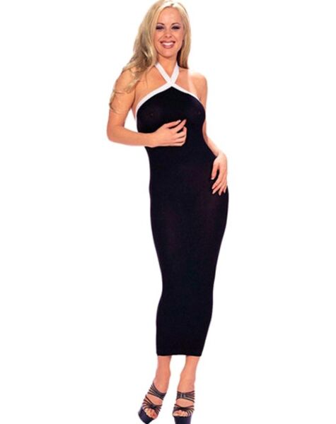 Langes Kleid Music Legs in Schwarz-Weiss mit Neckholder-Trägern