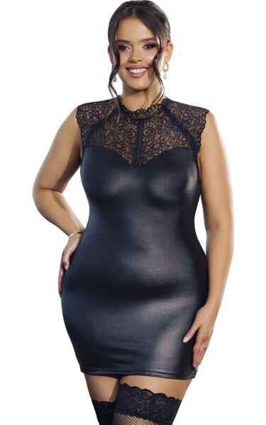 Dessouskleid Subblime Black Lace Leather aus schwarzer Spitze mit Lederdetails