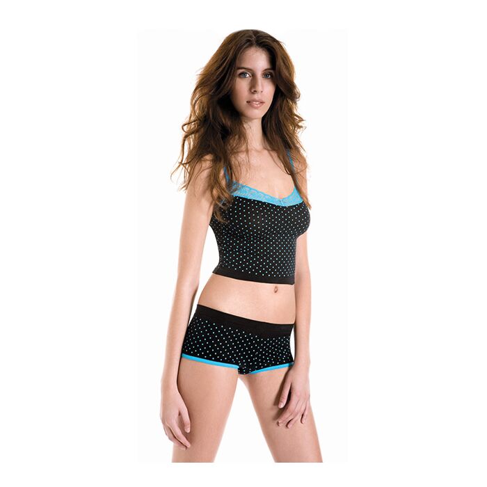 TOP Y PANTALON NEGRO TOPO AZUL