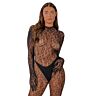 Bodystocking Lace Gloved Leopard Print Catsuit mit Handschuhen