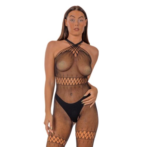 Bodystocking Lace Crossover Neck Crotchless