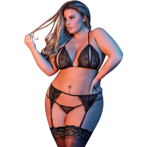 Lingerie Set BRA GARTER & G-SET BLACK L/XL | 3-teilig