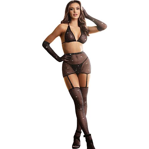 Bodystocking SUBBLIME mit Handschuhen und Diamanten