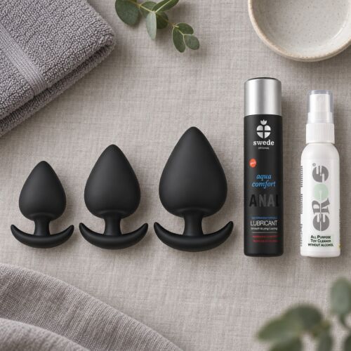 Set zur schrittweisen Analdehnung mit drei Plugs aus Silikon – Stimmungsbild (KI-generiertes Bild)