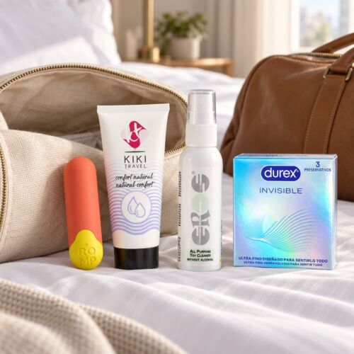 Diskretes Reise-Set mit Bullet-Vibrator und Gleitgel – Stimmungsbild (KI-generiertes Bild)