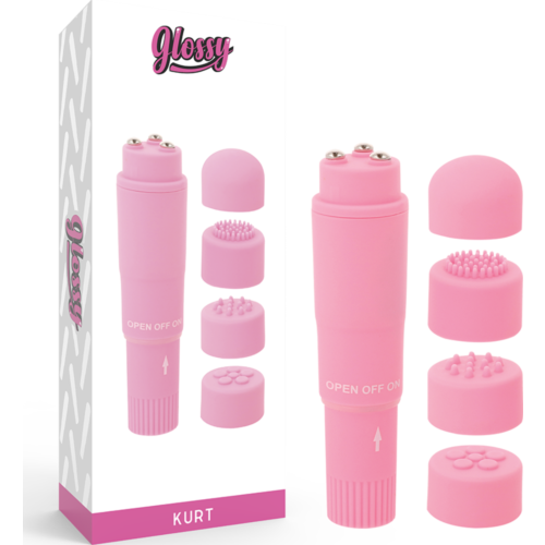 Mini Vibrator GLOSSY Kurt mit vier wechselbaren Köpfen