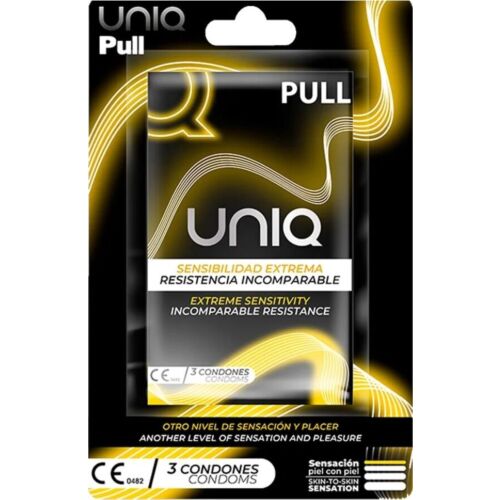 Kondome UNIQ Pull mit Streifen für schnelle Anwendung