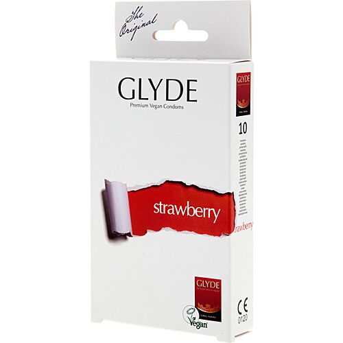 Kondome Glyde Ultra Strawberry – 10 Stück mit Erdbeergeschmack