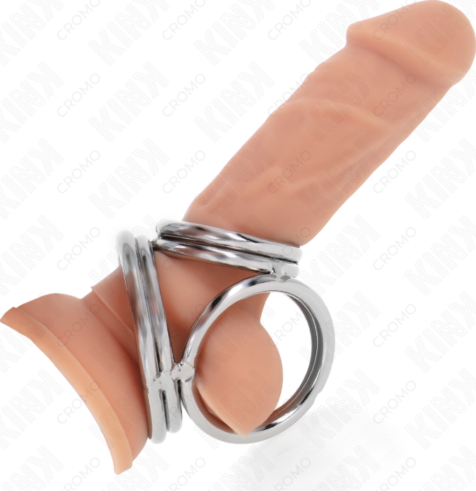 Anillo Pene KINK Triple Metal Cromado - Placer Intenso
