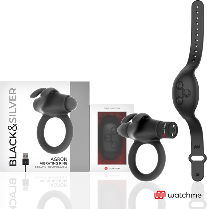 Vibrationsring BLACK&SILVER Agron mit WATCHME-Uhr Vibrationsring BLACK&SILVER Agron mit WATCHME-Uhr