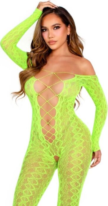 Bodystocking Leg Avenue Verde Neón Sin Entrepierna