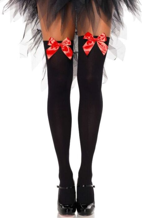 Leg avenue medias opacas negro con lazo rojo