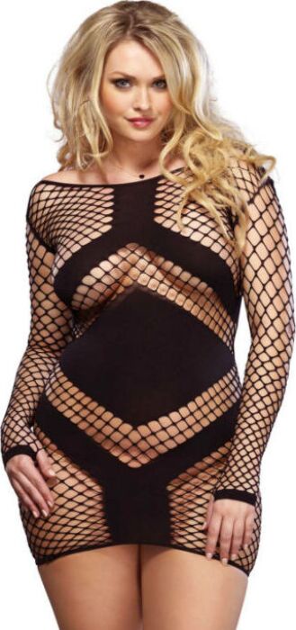 Leg avenue mini vestido de red y manga larga negro