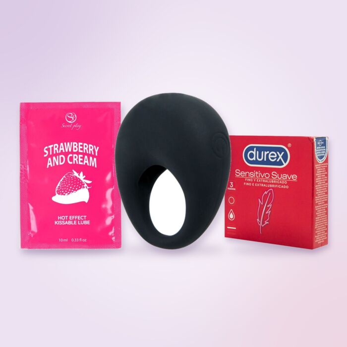Set für Paare mit Pretty Love Vibrationsring, Kondomen und Gleitgel