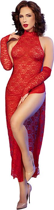 Vestido Rojo Chilirose CR 4853 Sexy con Guantes