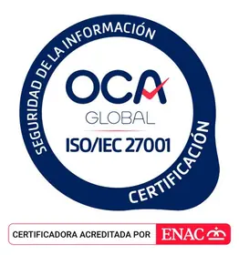 OCA-Zertifizierungszeichen für ISO/IEC 27001, akkreditiert durch ENAC